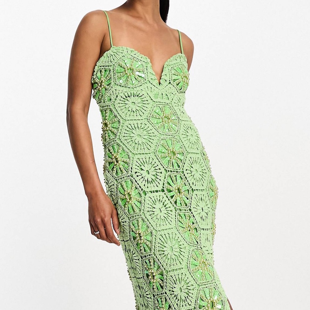 ASOS design pearl embellished crochet maxi dress